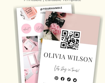 Instagram 名刺テンプレート | ピンクの名刺 | IG 名刺テンプレート | QR コードカード | インスタントデジタルダウンロード