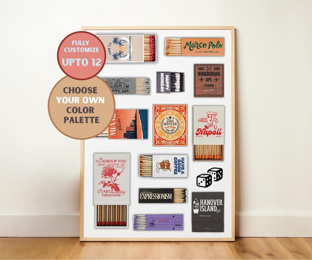 CUSTOM Personalized Matchbook Art - Large Matches Print - Matchbox ...