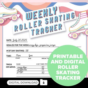 Roller Skating Tracker, Fitness Routine, Printable Journal, Workout Tracker, Roller Skater Tracker, Fitness Journal, Workout Log image 1