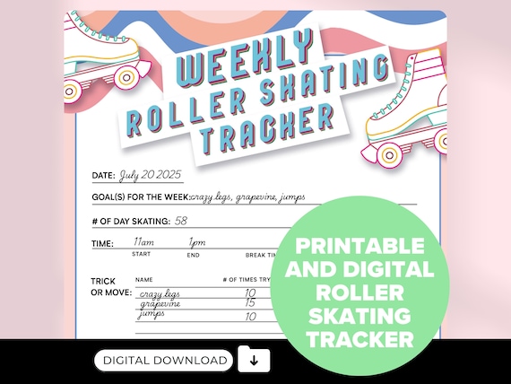 Roller Skating Tracker, Fitness Routine, Printable Journal, Workout Tracker, Roller Skater Tracker, Fitness Journal, Workout Log