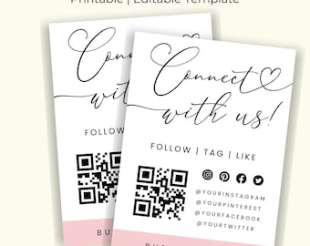 ソーシャルメディアサインテンプレート | 印刷可能な「Connect With Us」サイン | カスタムビジネスサイン | 「Connect With Us」カード | インスタントデジタルダウンロード