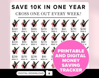 Money Saving Challenge Printable | Save 10,000 in 1 Year! | Savings Tracker | Savings Planner | Track Your Savings | Save Money | Organizer