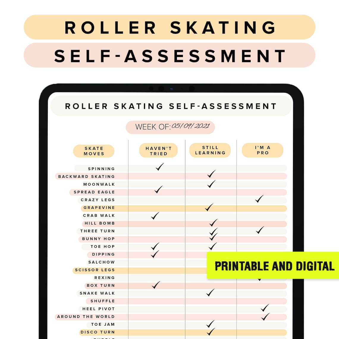 Roller Skating Tracker, Fitness Routine, Printable Journal, Workout