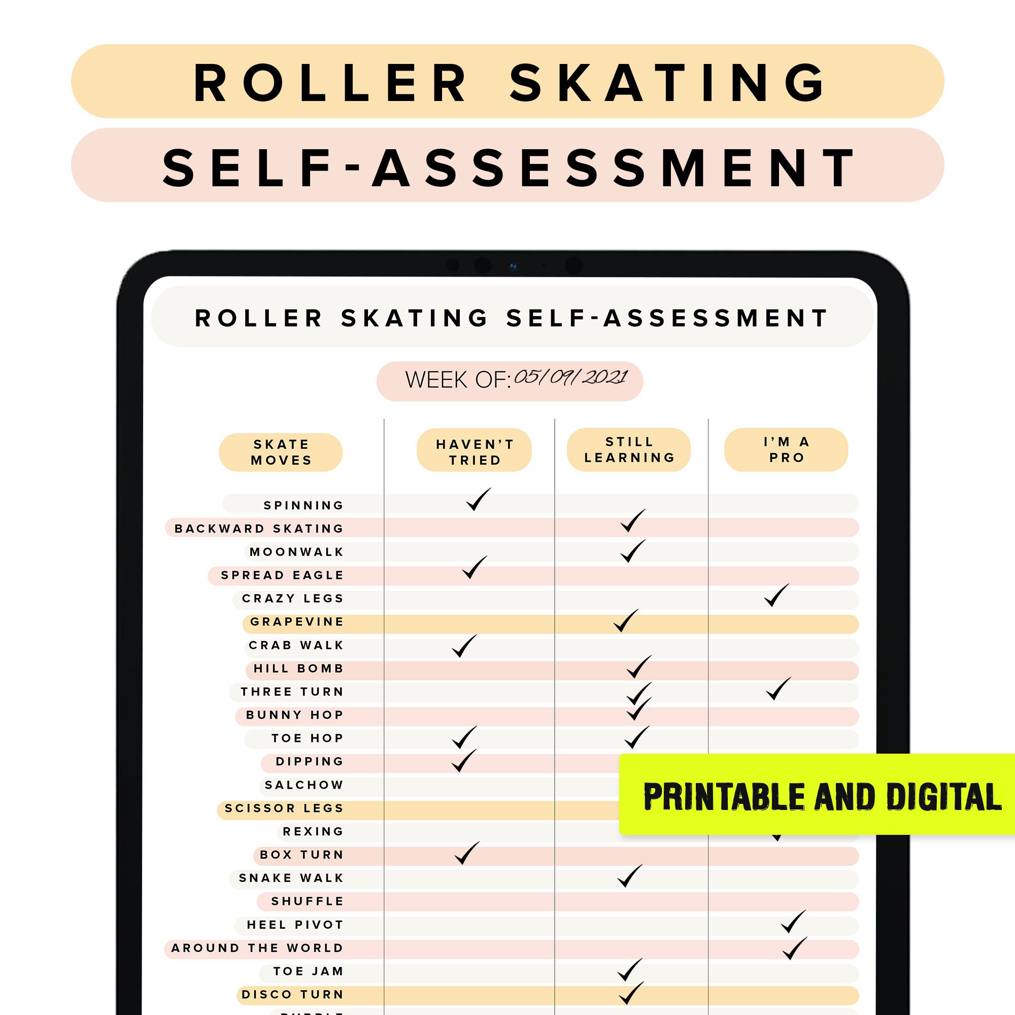 Roller Skating Tracker Fitness Routine Printable Journal Etsy UK