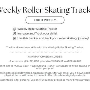 Roller Skating Tracker, Fitness Routine, Printable Journal, Workout Tracker, Roller Skater Tracker, Fitness Journal, Workout Log image 3
