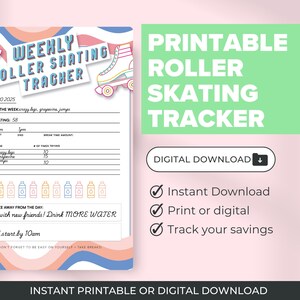 Roller Skating Tracker, Fitness Routine, Printable Journal, Workout Tracker, Roller Skater Tracker, Fitness Journal, Workout Log image 2
