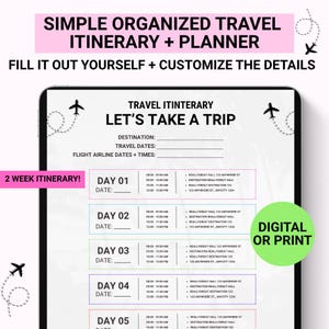 Editable Travel Planner Template,Trip Itinerary Planner, Travel Journal, Canva Vacation Planner, Holiday Planner,Digital Planner,Summer Trip