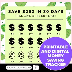 Money Saving Challenge Printable | Save 250 in 30 Days! | Savings Tracker | Savings Planner