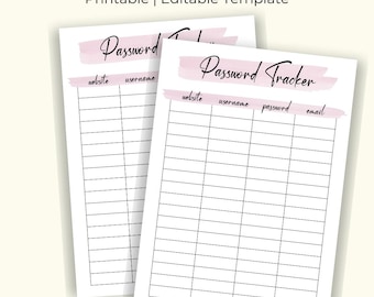 Printable Password Tracker Template | Password Organizer Template | Password Keeper | Fillable Password Log | Instant Digital Download