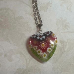 Multi color millefiori heart pendant necklace