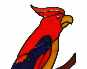 Hand Painted Parrot Window, Window Cling, Faux Stained Glass Effect.