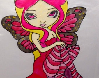 Hand Painted Fairy , Window Cling, Faux Stained Glass Effect.