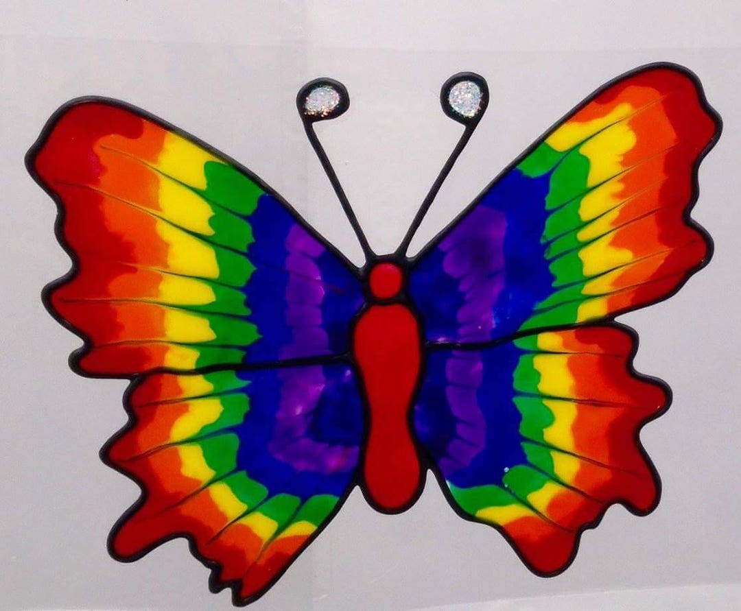 Rainbow Butterfly Suncatcher Window Cling, Faux Stained Glass Effect