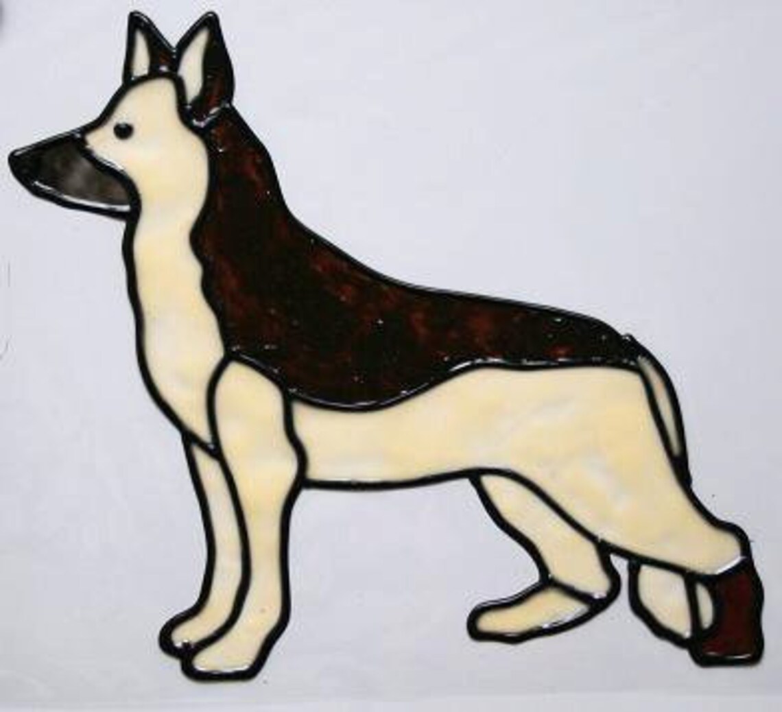 Hand Painted German Shepherd Dog Window Cling Faux Stained Etsy