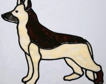 Hand Painted German Shepherd Dog, Window Cling, Faux Stained Glass Effect.