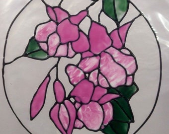 Hand Painted Fuchsia Circle, Window Cling, Faux Stained Glass Effect.