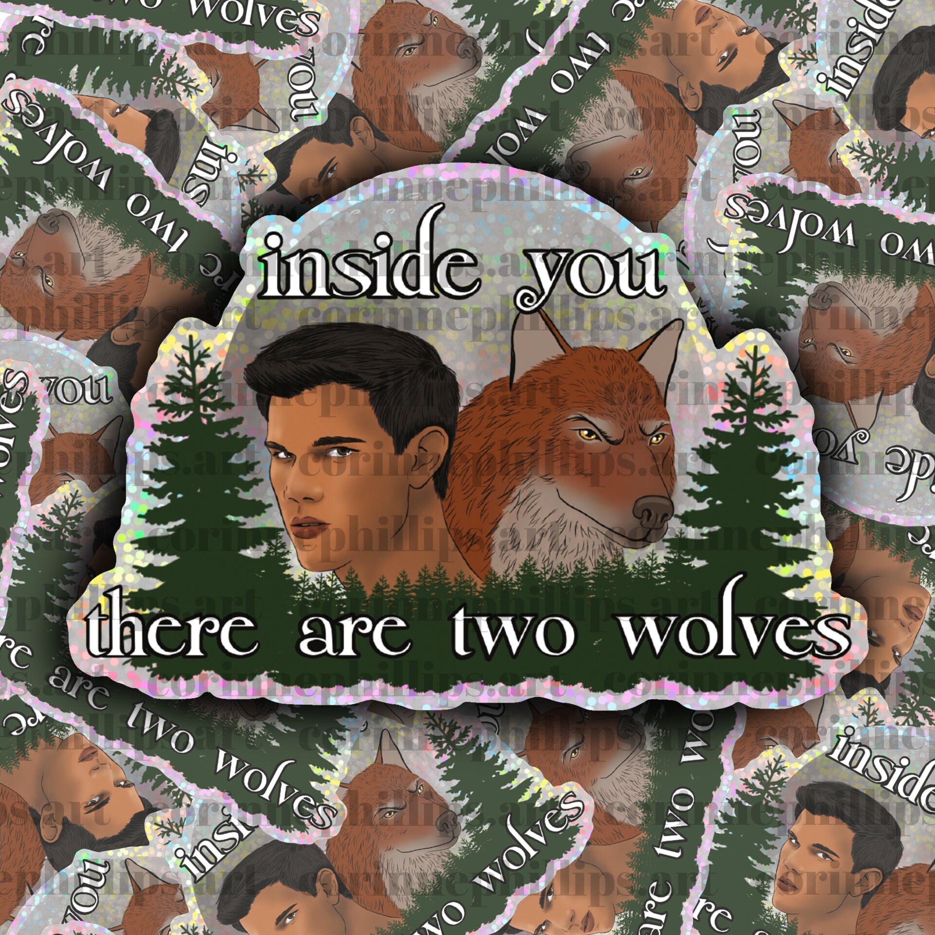 Dentro de ti hay dos lobos - Adhesivo de vinilo brillante de 3,5 pulgadas -  Vampiro, hombre lobo, Jacob Edward, Bella, TITSOAK, botella de agua,, image size:1920x1920