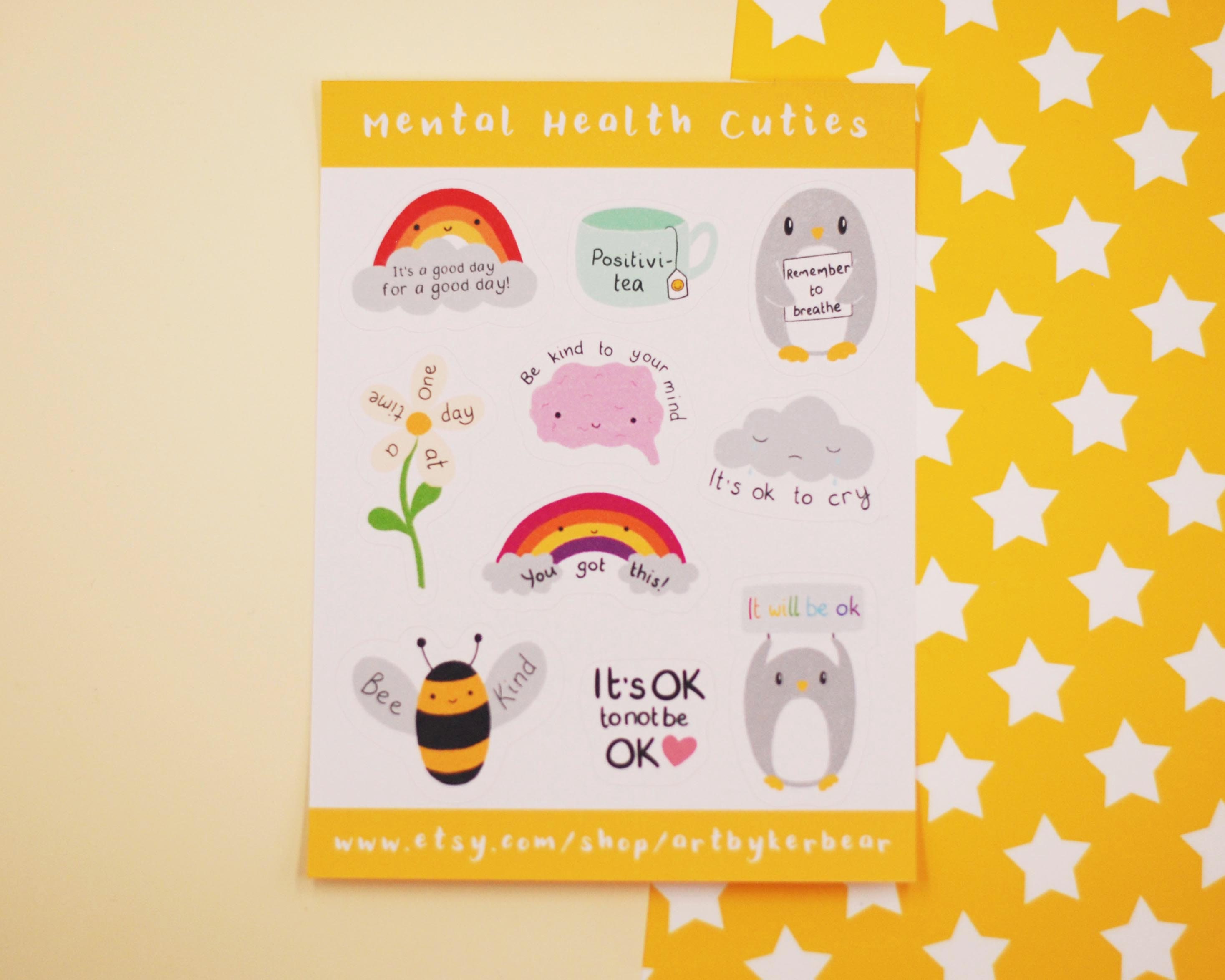 Mental Health Sticker Sheet Super Kawaii Mental Health - Etsy
