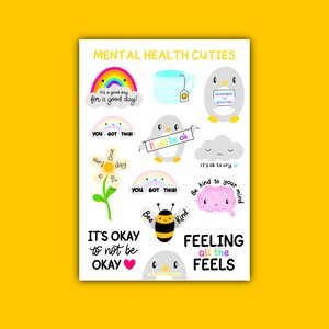 Hoja de pegatinas de salud mental - Cuties de salud mental súper kawaii