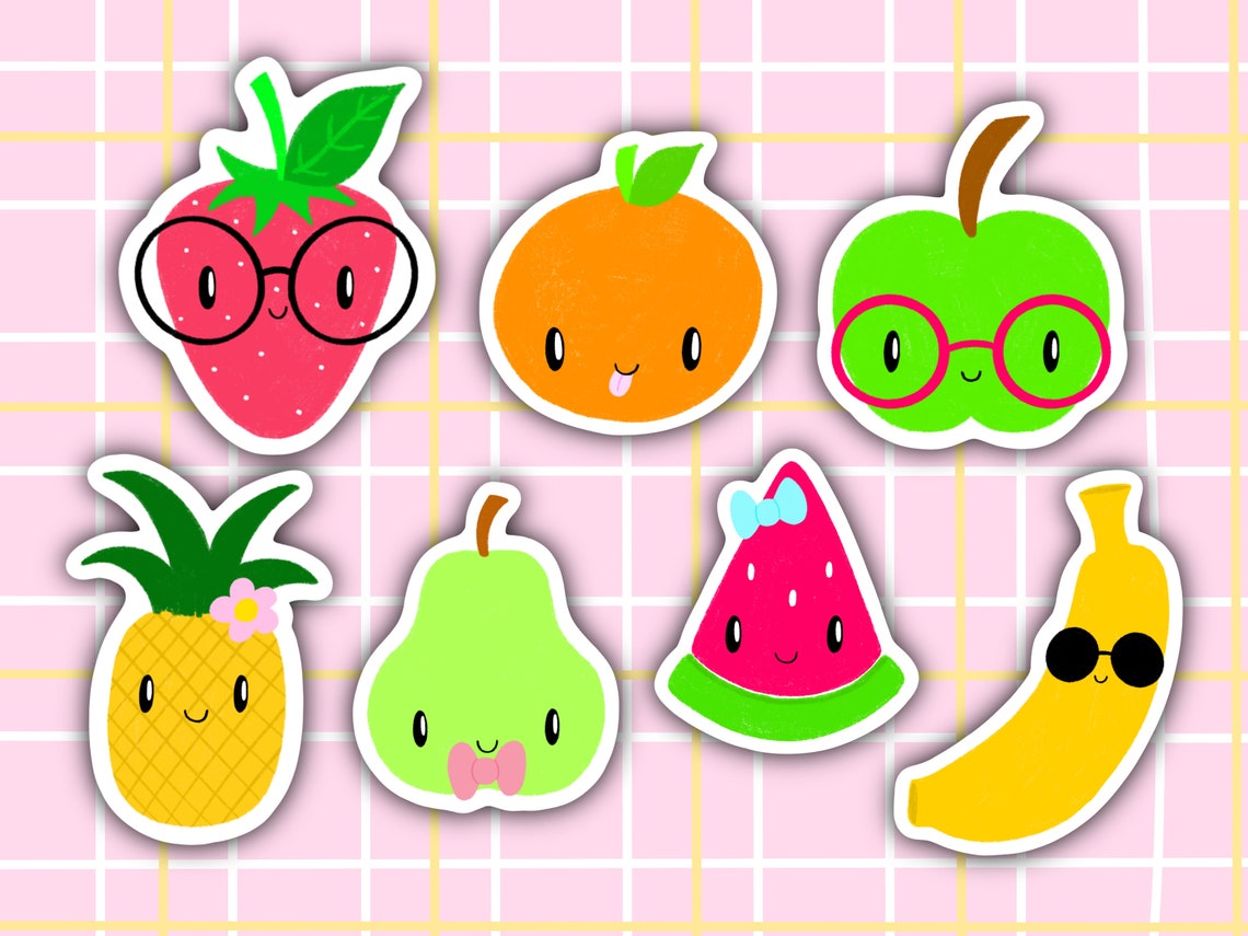 Cute Fruit Sticker Pack Seriously Kawaii Fruitie Cuties Etsy