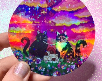 Regenboog holografische 3,5" Spaghetti Kitties Sticker HANDCUT STICKER