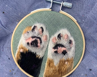 3” Custom Embroidered Cat Paw + Toe Beans on Hand Dyed Fabric