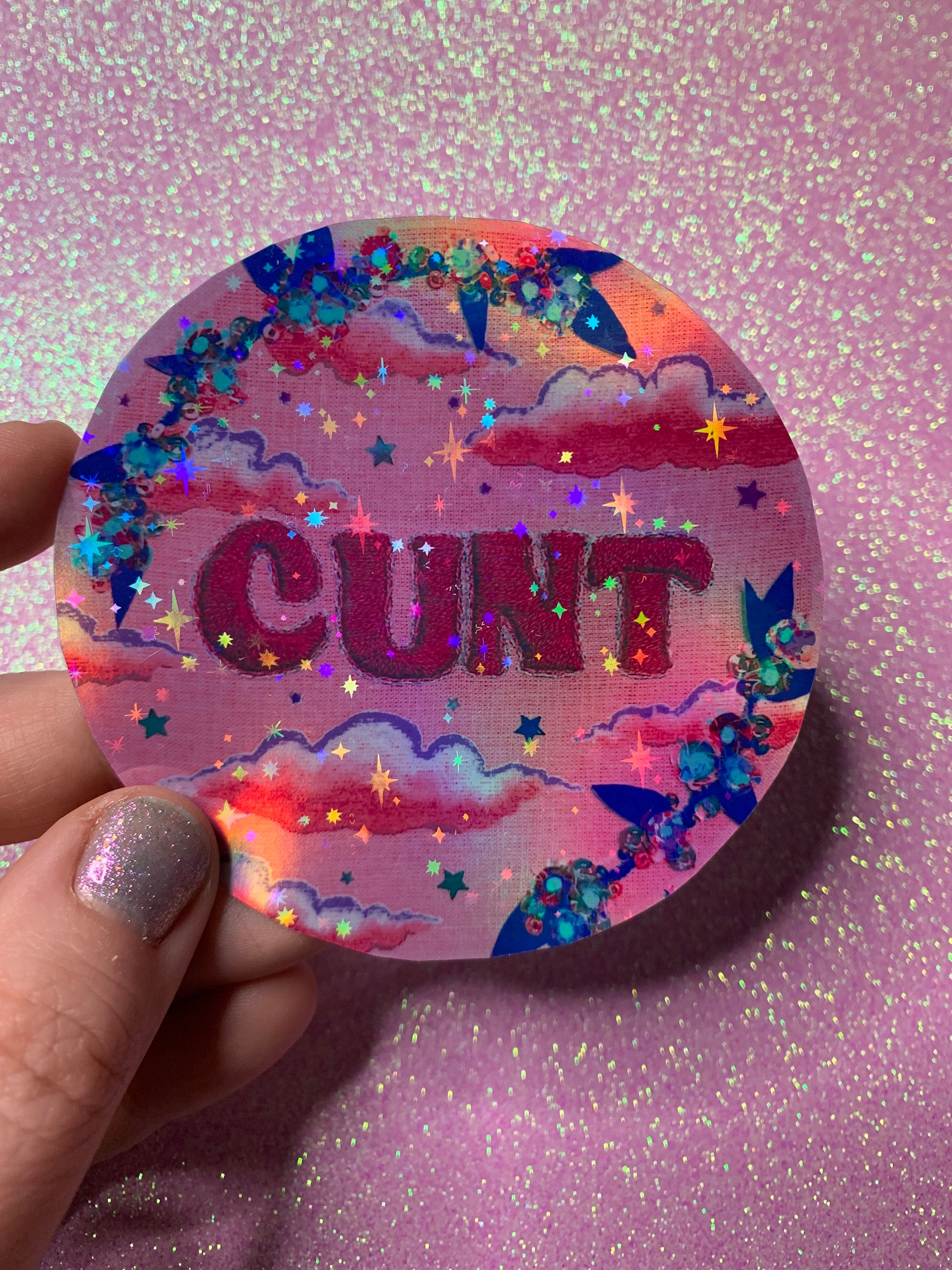 Rainbow Holographic 3.5” C-U Next Tuesday  Sticker HANDCUT