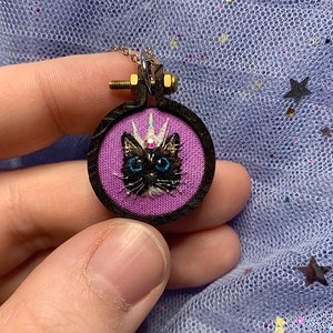 Custom Mini Embroidered Cat Pendant