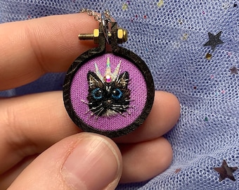 Custom Mini Embroidered Cat Pendant