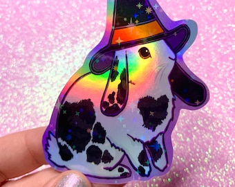 Rainbow Holographic 3.5” Witchy Bunny Sticker HANDCUT STICKER