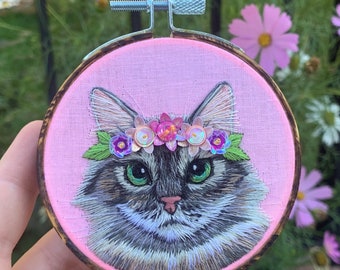3” Custom Embroidered Pet Portrait on Hand Dyed Fabric