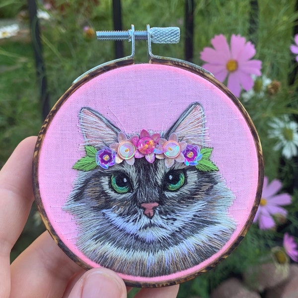 3” Custom Embroidered Pet Portrait on Hand Dyed Fabric