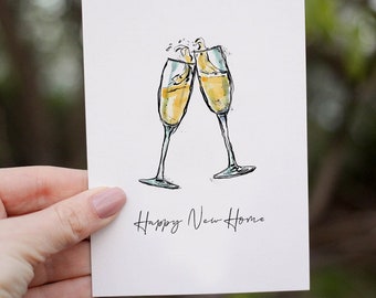 Happy New Home Karte: Champagner Toast Illustration