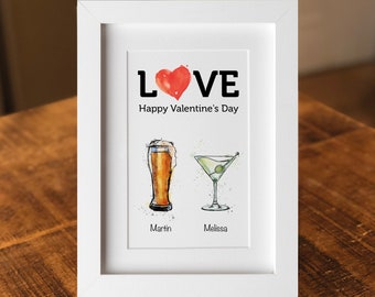 Personalised Valentines Drinks print | Valentines Day Print | Valentines Day gift idea