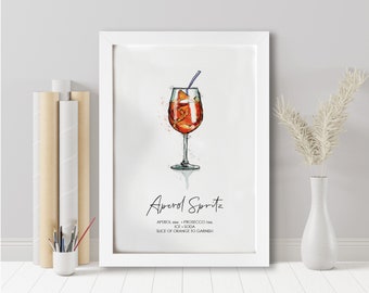 Aperol Spritz cocktail recipe print. Aperol Spritz cocktail. Cocktail lover. Cocktail lover gift. Cocktail wall art.