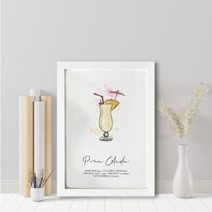 Pina Colada cocktail recipe print. Pina Colada cocktail. Cocktail lover. Cocktail lover gift. Cocktail wall art.