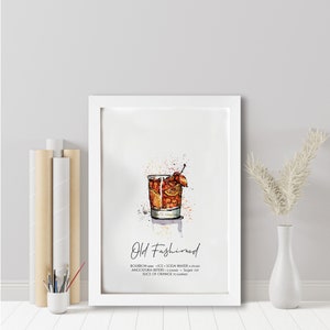 Stampa ricetta cocktail vecchio stile. Cocktail vecchio stile. Amante dei cocktail. Regalo amante dei cocktail. Cocktail wall art.