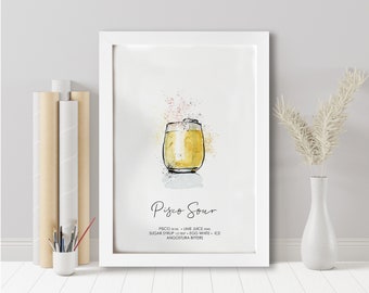 Pisco Sour Cocktail Recipe Art Print: Kitchen & Bar Decor