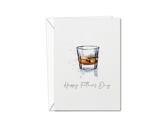Tarjeta del Día del Padre con vaso de whisky: ilustración en acuarela