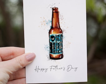 Brewdog Punk IPA Father's Day Card: Watercolor Beer Bottle
