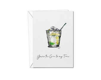 Gin and Tonic Valentines Card: Watercolor G&T Greeting Card