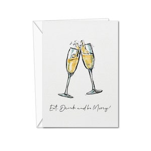 Biglietto di Natale con champagne / Biglietto di Natale / Biglietto con champagne / Mangia, bevi e sii allegro / Biglietto di Natale / Set di biglietti di Natale / Biglietti di Natale divertenti