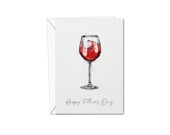 Tarjeta del Día del Padre con vino tinto: Ilustración de copa de acuarela