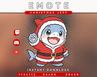 Santa Jeff Chibi Shark Christmas Emote Pack | Twitch Discord YouTube | PNG Instant Download