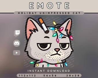 Holiday Unimpressed Cat Emote with Lights Pack | Twitch Discord YouTube | PNG Instant Download