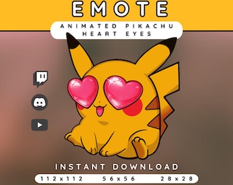 Chibi Animated Heart Eyes Pikachu Emote Pack | Twitch Discord YouTube | PNG Instant Download