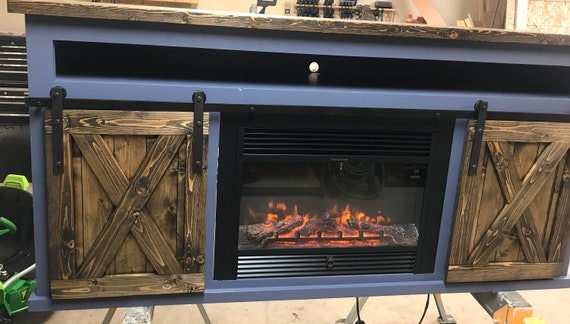 Barn Door Fireplace Tv Stand Etsy