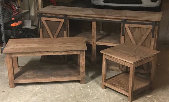 Oak TV Stand/Coffee Table and End Table Set Etsy Oak TV Stand/Coffee Table and End Table Set Etsy