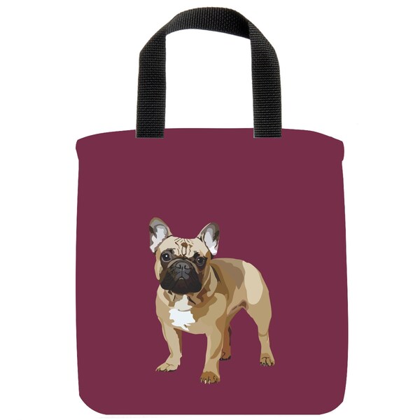 Reuseable Lunch Bag - Mini Tote - Recycled Materials - Washable - Eco-Friendly - French Bulldog - Dog - Cranberry