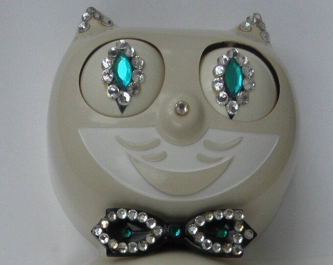 KIT CAT KLOCK Clock Model D8 Ivory Jeweled Kat With Box Serviced